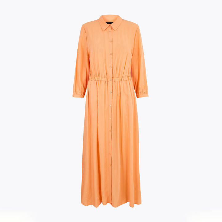 Marks & Spencer Women's Midi Waisted Shirt Dress (Clementine) | Lazada PH