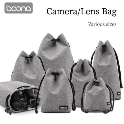 BOONA กระเป๋ากล้องกระเป๋าเป้สะพายหลังกระเป๋าเลนส์กระเป๋ากล้องกันน้ำขนแกะ Pouch Serut ป้องกันสำหรับ DSLR Nikon Canon Sony Pentax
