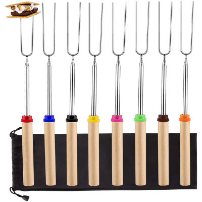 Marshmallow Roasting Sticks Telescoping Marshmallow Skewers &amp; Hot Dog Forks with Wooden Handle Storage Bag