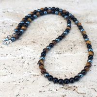 2022 New Trendy Round Men Necklace Simple Fashion 6mm Tiger Eye Hematite Stone Bead Necklace For Men Jewelry Gift