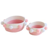 Handmade Wool Ball Cotton Rope Storage Basket, Decorative Baby Pet Cute Basket for Toy Book Cosmetic 2 Pack