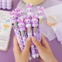 10Pcs/Lot Cute 10 Colors Cartoon Purple Star Rabbit Ballpoint Pen Multi Color Ball Point Pen Graffiti School Office Stationery Pens