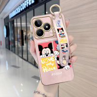 Case4you สำหรับ Realme C53 Realme Narzo N53 (มีสายรัดข้อมือ) นุ่มการ์ตูนขอบสี่เหลี่ยม (มิกกี้มินนี่) เคสชุบเคลือบเคสโทรศัพท์หรูหราชุบเคสโทรศัพท์นิ่ม