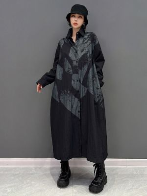 XITAO Dress Loose  Single Breasted Long Sleeve Print Shirt Dress