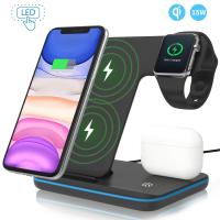 Wireless Charger Stand 3 in 1 Qi 15W Fast Charging Dock Station for 7 6 Pro 13 12 11 XS XR X 8