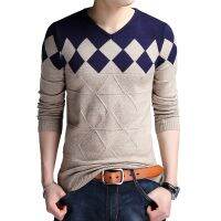 【YD】 BROWON Sweater Men Collarless Sweaters Fashion V-neck for Business