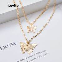 Lovito สร้อยคอ ผีเสื้อ แต่งกลวง เลเยอร์ สไตล์สง่างาม L17M162 (สีทอง) 5211033▪✠