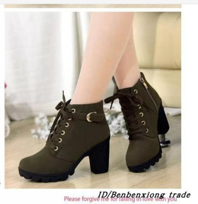 2021 New spring Winter Women Pumps Boots High Quality Lace-up European Ladies shoes PU high heels Boots Fast delivery