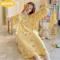 Wintin Pajamas Womens Autumn Korean Pajamas Womens Autumn and Winter Long Sleeves Nightdress Womens Autumn Cute plus Size Homewear Mid-Length Student