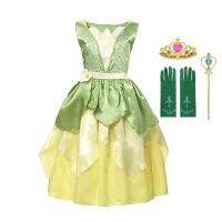 Girls Princess Tiana Dress Up Costume Kids Cosplay Princess And The Frog Clothing Child Birthday Party Halloween Fancy Ball Gown