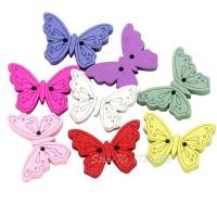 50 Pcs 25mm Multicoloured Butterfly Shaped 2 Hole Wooden Buttons    for Sewing  Scrapbooking Crafts   7NK82 Haberdashery