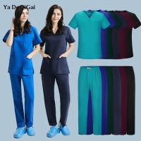 Solid Color Unisex Surgical Gown Pocket V-neck Scrubs Sets for Women Wholesale Fashion Scrub Suits Dental Hospital Uniform Set