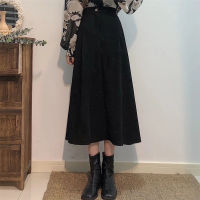 Women Vintage Two-Piece Set Graffiti Printed Long Sleeve Shirt +Black High Waist Long Pleated Skirt Hong Kong Suits Streetwear