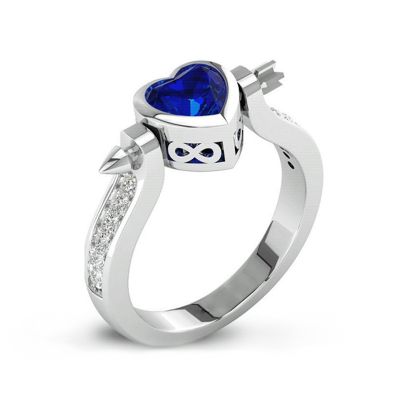 อุปกรณ์เสริมข้ามพรมแดนกามเทพลูกศรผ่านหัวใจรักแหวน Zircon สีน้ำเงินแฟนของเขาของขวัญ