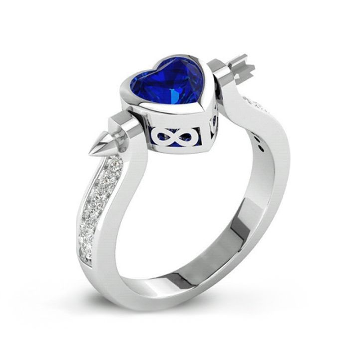 อุปกรณ์เสริมข้ามพรมแดนกามเทพลูกศรผ่านหัวใจรักแหวน-zircon-สีน้ำเงินแฟนของเขาของขวัญ