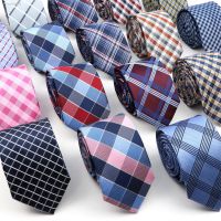 ▥☞ Fashion New Jacquard Woven Necktie For Men Classic Blue Pink Plaid Striped Business Wedding Formal Gravata Daily Wear Ties