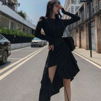 Sets Women Sexy Fashion Korean Style Irregular Solid Vintage Shirring High Waist Streetwear Party Female Clubwear Outfit Stylish