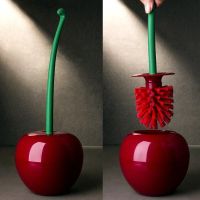 Hot Newest Toilet Brush and Holder Set Fashion Thick Brush Head Non-slip Handle Strong Creative Cherry shape WC Detergency Brush