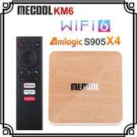 Mecool รุ่นดีลักซ์ KM6 Amlogic S905X4กล่องทีวี10 4G64G Wifi 6ได้รับการรับรองโดย Google 32กรัมกล่องสมาร์ททีวี AV1 1000เมตร Uso70d กล่องรับสัญญาณ