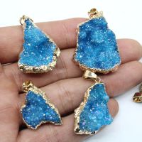 5Pcs Raw Mineral Blue Crystal Pendant Healing Energy Lucky Natural Stone Reiki Jewelry For DIY Stone Necklace Pendant Earring