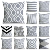 【CW】♤  45x45cm Gray Striped Cushion Cover Soft Pillowcase Cojines Decorativos Para Sofa Bedroom 40814