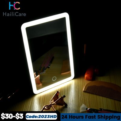 LED Touch Screen Makeup Mirror 180 Degree Rotating Cosmetic Mirror USB Charger Stand for Tabletop Bathroom Bedroom Travel