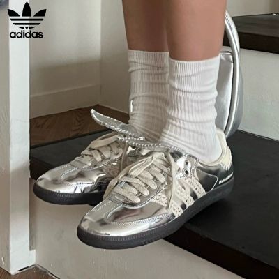 Original Wales Bonner x adidas รองเท้าผ้าใบผู้ชายและผู้หญิง Samba liquid silver IG818 รองเท้ากีฬาผู้หญิง