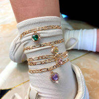 JJFOUCS 2PcsSet Gold Color Copper Anklet Shining Heart Crystal Foot Bracelet Girls  Fashion Summer Beach Foot Jewelry