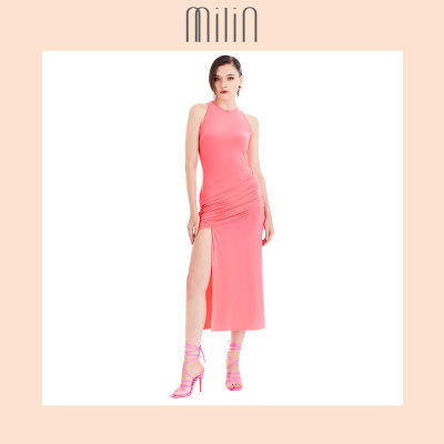 [MILIN] Ruched hip detail  midi dress เดรสมิดิแต่งรูดช่วงสะโพก Nymph dress / Pink