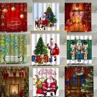 Christmas Decoration Shower Curtain with Hooks Bathroom Curtains 3d Bath Shower Curtains Tree Snowflake Star Waterproof Decor