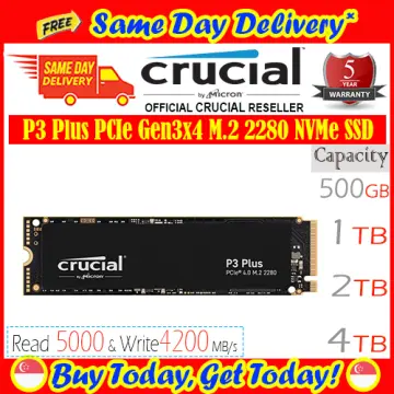 Crucial P3 500GB 1TB 2TB 4TB PCIe 3.0 3D NAND NVMe M.2 SSD, Up to