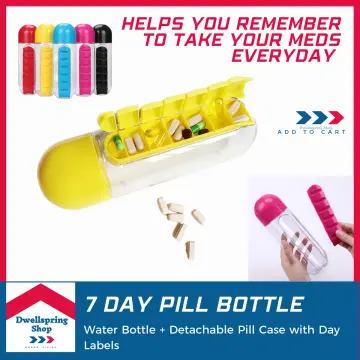 Water Bottle with Pill Box, Portable 2-in-1 Drinking Bottle with