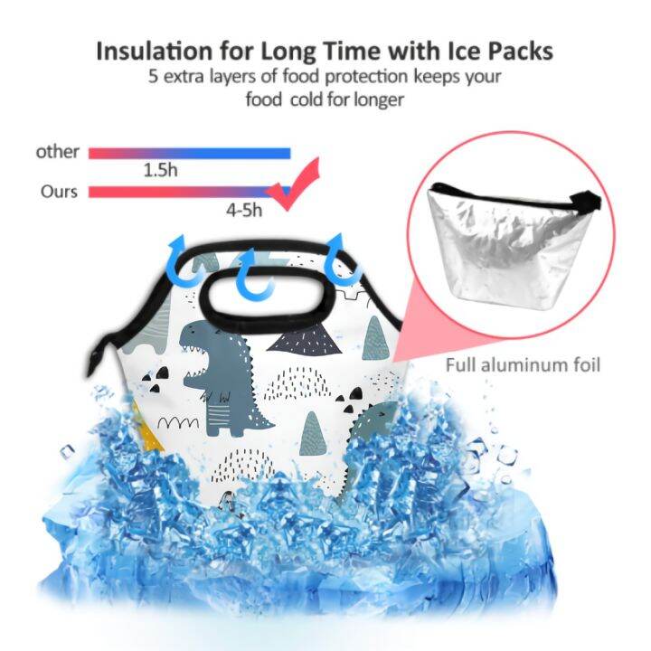 การ์ตูนไดโนเสาร์ถุงอาหารกลางวัน-doodle-dino-ฉนวนกล่องอาหารกลางวัน-tote-กระเป๋า-reusable-cooler-คอนเทนเนอร์-organizer-โรงเรียนทำงาน-picnic