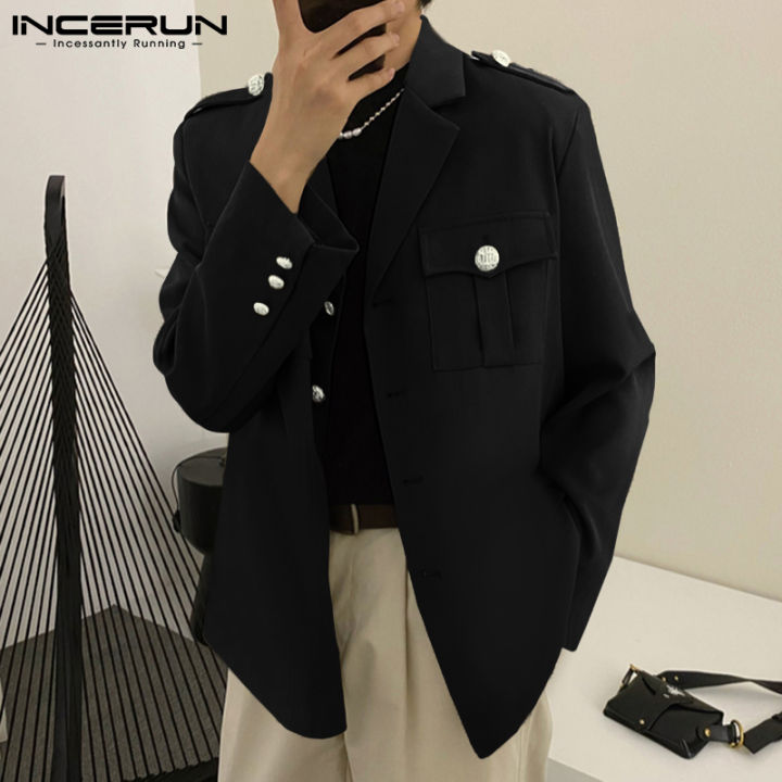 incerun-เสื้อเบลเซอร์ผู้ชายใส่ทำงาน-เสื้อโค้ทแฟชั่นสไตล์เกาหลีเสื้อคลุมทำงาน