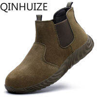 QINHUIZE Suede work safety shoes, Kevlar midsole, anti-smash, anti-scald, anti-piercing welding shoes, non-slip wear-resistant safety boots