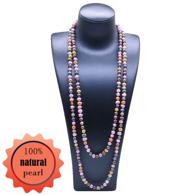 Colorful Long Necklace Natural Freshwater Pearl Sweater Long Necklace Round Pearl Dress Accessories Ladies Long Necklace
