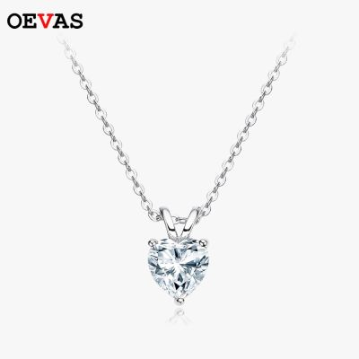 OEVAS จริง1กะรัตหัวใจ Moissanite สร้อยคอสำหรับผู้หญิง100% 925เงินสเตอร์ลิงประกายงานแต่งงานปาร์ตี้เครื่องประดับที่ดี