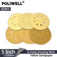 POLIWELL 10PCS 5 Inch 8 Hole Sandpaper 125mm 60 1000 Grit Yellow Sanding Paper Sanding Discs for Hook and Loop Festool Sander