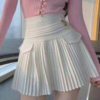 【CC】✔∈✚  slim fit A-line for women summer high waist Anti-glare pleated casual solid back zipper mini skirts