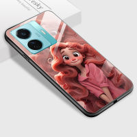 Mop Mall สำหรับ Vivo T1 5G T1 Pro 5G T1X Vivo เคสโทรศัพท์ลายการ์ตูนเจ้าหญิงยิ้มเคสเคสกันกระแทกนิ่มกระจกเทมเปอร์เรียบ