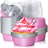 Valentine Aluminum Foil Cake Pan Heart Shaped Cupcake Cup with Lids,Mini Cupcake Cup Flan Baking Cups with Lid