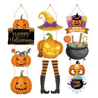 Halloween Hang Sign Pumpkin Decor For Front Door Spooky Happy Halloween Wall Plaques Halloween Pumpkin Wall Sign for Yard Home Garden Bars Decoration relaxing