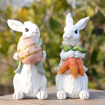 Resin Crafts Rabbit With Egg Ornament Decorative Rabbit Gift Cute Ornaments Easter Rabbit Rabbit Ornament