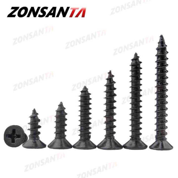 zonsanta-สกรู-m1-4-m2-6-m2-m1-7-50ชิ้น-m3-m4เหล็กคาร์บอนสีดำขันไขว้หัวแบนราบสกรูสกรูไม้ตัวยึดสกรูตะปู