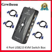 Grwibeou 4 Port KVM Switch USB 2.0 VGA Splitter Mouse Printer  Keyboard Pendrive Share Switcher 1920*1440 VGA Switch Box Adapter Cables