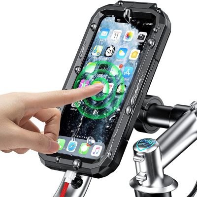 Waterproof Moto Phone Holder Motorcycle Bike Handlebar Mount for 4.7-6.8 Inch Smartphone Cycling Support Stand with Touch Screen