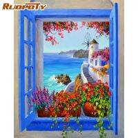 RUOPOTY Painting By Number Seaside Landscape Kits For s Handpainted DIY Frame Picture By Number Scenery Home Decoration Gif