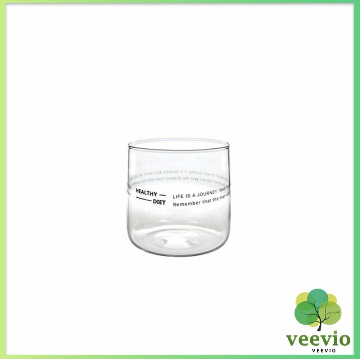 veevio-ถ้วยแก้วสไตล์เกาหลี-ถ้วยชาผลไม้-เครื่องดื่มเย็น-ๆ-สกรีนตัวหนังสืดำ-glasses