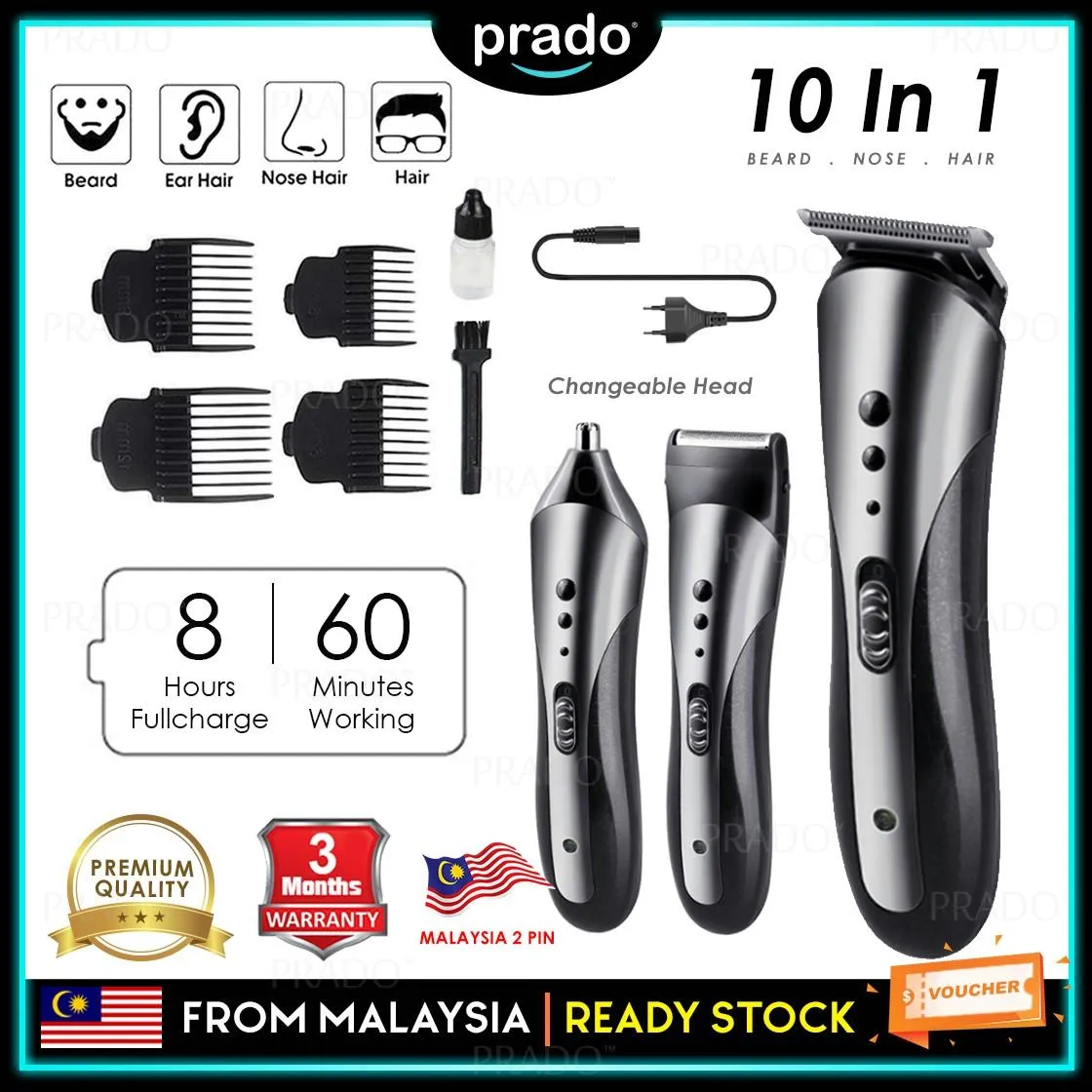 PRADO【Malaysia Plug】KEMEI Electric Rechargeable Cordless Cordless Men Hair  Clipper Trimmer Shaver Beard Razor Cutter Kit Pencukur Potong Misai Jambang  Bulu Hidung janggut Mesin 1407 | Lazada