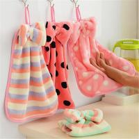 30x24 cm Cute Bowknot Bathroom Hand Towels Coral Velvet Soft Dishcloths Absorbent Hanging Wipe Kitchen Cloth Accessories